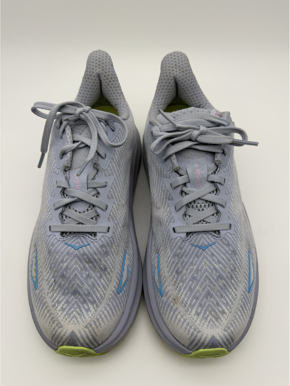 HOKA Clifton 9 Women's Running Shoes-Grey/Light Blue/Lime